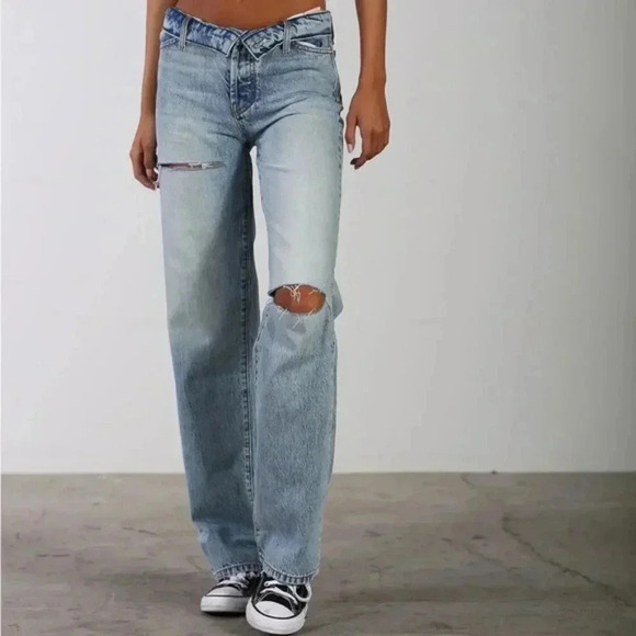 Revice denim folded over low rise blue jeans - Picture 1 of 15